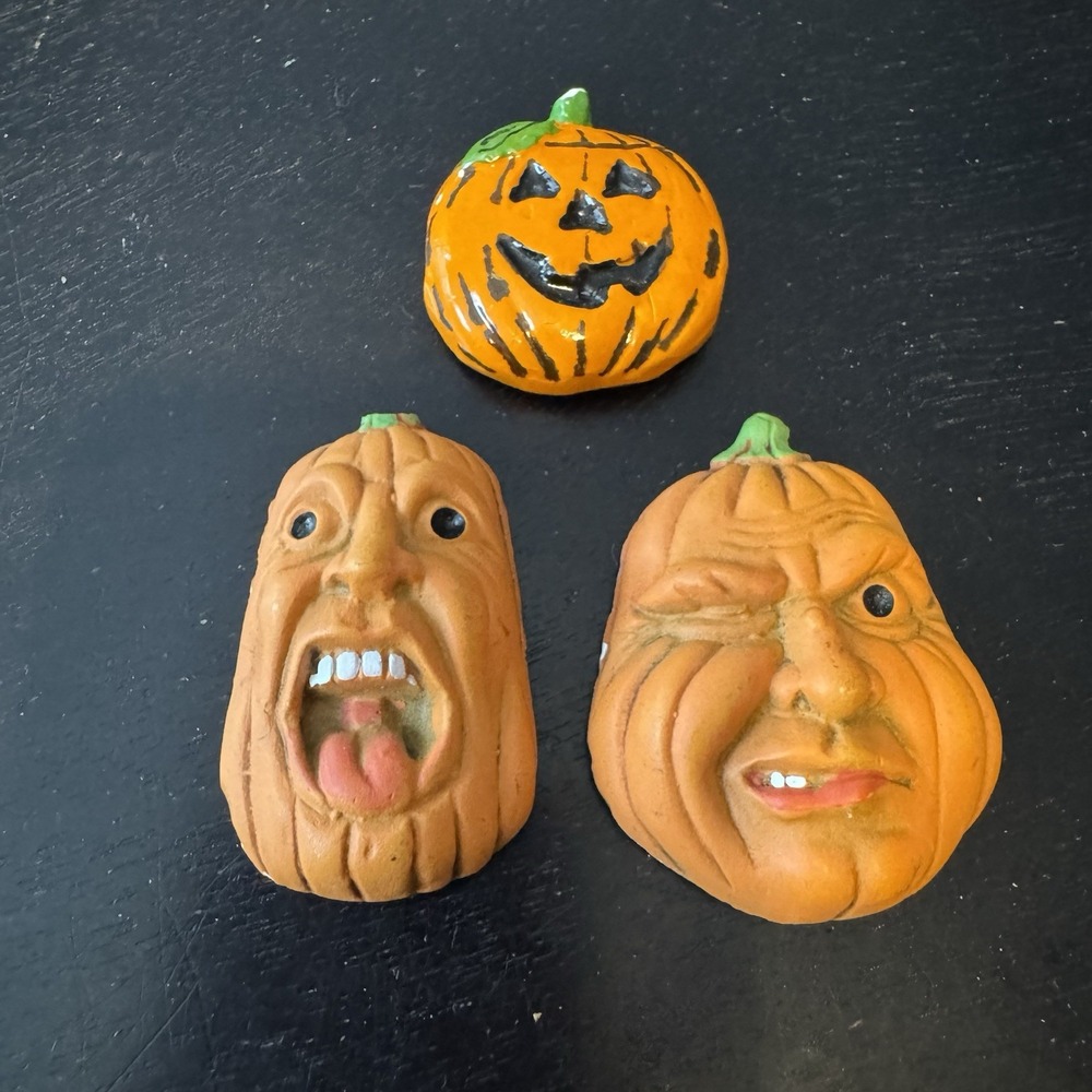 VTG 80s Orange‎ Pumpkin Magnets Anthropomorphic Lot of 3